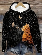 abordables Animaux Tops-Femmes Sweat à capuche Graphique Animal Chat ancien Mode Western manche longue À capuche Hauts Réguliers Rue Tenue Quotidienne Fête Imprimé Poche Avant Noir Automne Hiver