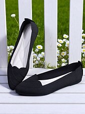 preiswerte Ballerinas für Damen-Weiße Flyknit-Ballerinas mit spitzer Zehenpartie für Damen – Ballerinas mit gewelltem Rand für Frühlingspicknicks, Gartenpartys und den Weg zur Arbeit