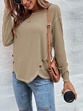 tanie gładka koszulka-Damskie Bluzka Jednokolorowe Elegancki Codzienny Długi rękaw Półgolf Zwykłe topy Codzienny Niejednolita całość Czarny Rumiany róż Wino Khaki Jasnoniebieski Jesień