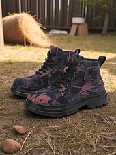 cheap Combat Boots-Women&#039;s Tie-Dye Canvas Work Boots with Chunky Sole – Casual Lace-Up Outdoor Boots for Harvest Festival, Farm Work and Fall Outings