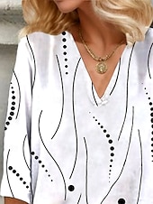 voordelige Dames Strepen &amp; Geometrische Tops-Dames Blouse Grafisch Stip Abstract Elegant Vintage Stijlvol 3/4 mouw V-hals Normale tops Dagelijks Uitgaan Afdrukken Wit Lichtgroen Blozend Roze Licht Blauw Zomer Lente Herfst
