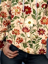 baratos Tops Florais-Mulheres Pulôver Moletom Com Capuz Floral Gráfico Elegante Quente Ativo Manga Longa Com Capuz Tops regulares Rua Dia a Dia Casual Imprimir Castanho Avermelhado Primavera Outono Inverno