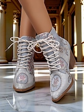 abordables années 1930-Bottines à lacets en jacquard jaune pour femmes avec talons épais - bottes courtes baroques de style victorien de la fin du XIXe siècle pour dames, idéales pour les tenues d&#039;automne, les fêtes