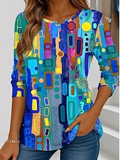 ieftine Tricou cu dungi și geometric-Pentru femei Tricou Grafic Geometric Dungi Epocă Modă Stilat Manșon Lung Stil Nautic Topuri obișnuite Zilnic Imprimeu Alb Albastru piscină Mov Portocaliu Maro Vară Primăvară Toamnă