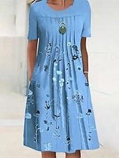 abordables Robes fleuries décontractées-Femmes Robe Midi Robe Décontractée Robe d&#039;été Mode Moderne Quotidien Plage Week-end Coupe régulière Fleuri Manche Courte Col ras du cou Blanche Rouge bleu marine Bleu Roi Été