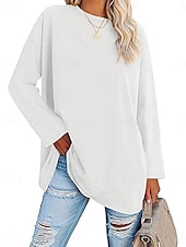 economico T-shirt semplice-Camicia da donna in 100% cotone blouse colore solido stilosa casual maniche lunghe colletto rotondo regolari top quotidiano nero bianco giallo rosa primavera autunno pre-autunno