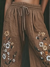 abordables Pantalones Gráficos-Mujer Perneras anchas Pantalones Pantalones palazzo Moda Ropa de calle Longitud total Alta cintura Flor Correa Cintura elástica Estampado Transpirabilidad Cómodo Calle Ropa Cotidiana Noche Marrón