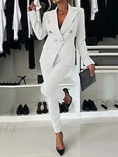 abordables Trajes de blusa para mujer-Mujer Moda Formal Trajes de chaqueta Manga Larga Color sólido Trabajo Negocio Negro Blanco Rosa Primavera &amp; Otoño Ajuste regular