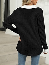 voordelige Dames eenvoudige tops-Dames Overhemd Effen Kleur Stijlvol Casual Lange mouw V-hals Normale tops Dagelijks Lapwerk Zwart Rood blauw Fuchsia Lente Herfst