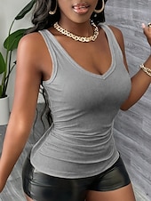 ieftine Top simplu-Pentru femei Camisole Tank Top Culoare solidă Zilnic Fără manșon În V Topuri obișnuite Negru Alb Gri Vară
