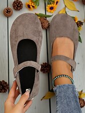 preiswerte Ballerinas für Damen-Beige Mary-Jane-Ballerinas mit weiter Spitze für Damen – bequeme Schuhe aus weichem Wildlederimitat für Freizeitausflüge, Spaziergänge im Garten und den Alltag