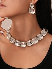 cheap Women&#039;s Necklace-Women&#039;s Gold Crystal Jewelry Set - Chunky Rhinestone Choker Necklace and Drop Earrings for Glamorous Party and Evening Wear