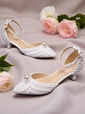 economico Formale-Set di scarpe da sposa da donna con pochette e decorazioni in perle: eleganti tacchi a spillo con cinturino alla caviglia, design con perline e borsa da sera abbinata, perfetti per matrimoni formali