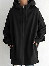 cheap Hoodie Jacket-Women&#039;s Casual Jacket Hoodie Jacket Comfortable Breathable Zipper Pocket Casual Plain Street Casual Daily Wear Zipper Long Hooded Regular Fit Long Sleeve Outerwear Black Red Khaki Spring Fall