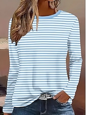 billige Stripe og geometrisk t-skjorte-Påske Dame T skjorte Grafisk Stripet Planter Årgang Stilfull Klassisk Langermet Crew-hals Rund hals Vanlige topper Daglig Trykt mønster Gul Rosa Blå Grønn Kakifarget Sommer Vår Høst