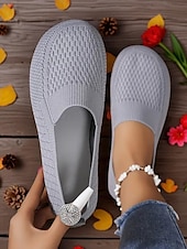 economico Slip-ons e mocassini da donna-scarpe slip-on da donna a punta larga – comode ballerine in Flyknit traspirante, perfette per l&#039;uso quotidiano, i viaggi, il giardino e le attività all&#039;aperto