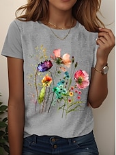 billige Blomster t-skjorte-Dame T skjorte Blomstret Grafisk Planter Årgang Stilfull Klassisk Kortermet Crew-hals Vanlige topper Daglig Ut på byen Helg Trykt mønster Svart Hvit Rosa Blå Himmelblå Sommer Vår Høst