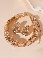 cheap Women&#039;s Necklace-Women&#039;s Gold Crystal Jewelry Set - Chunky Rhinestone Choker Necklace and Drop Earrings for Glamorous Party and Evening Wear