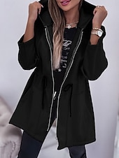 billiga Kappor och trenchcoats-Dam Hoodiejacka Bekväm Andningsfunktion Dragkedja Ficka Mode Ledigt Slät Semester Gata Ledigt Dagliga kläder Dragkedja Normal Huva Normal Långärmad Ytterkläder Svart Armégrön Beige Vår Höst