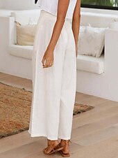 baratos perna larga e cintura alta-Mulheres Perna larga Calças Roupa de rua Casual Comprimento total Natural Tecido Cintura elástica Confortável Feriado Roupa Diária Final de semana clarete Ferrugem Azul marinho Branco Outono Normal