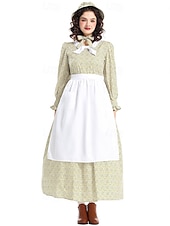  250e anniversaire des États-Unis 19ème siècle années 1800 Robe Prairie Ensemble bonnet et tablier Fille pionnière Epoque Coloniale Pionnier Guerre d'indépendance américaine Fleuri Déguisement Femmes