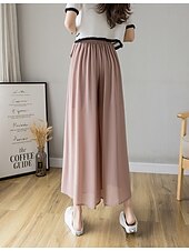 economico gamba larga e vita alta-Per donna Gamba larga Chinos Casual Lunghezza intera Naturale Semplice Gamba larga Coulisse Comodo Traspirabilità Casual Quotidiano Nero Rosa Blu Primavera Autunno Vestibilità comoda
