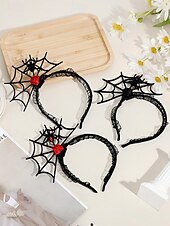 abordables Accessoires d&#039;Halloween-Serre-tête d&#039;Halloween en toile d&#039;araignée pour femme – Dentelle noire gothique avec motif rose rouge et araignée, polyester léger et plastique, parfait pour les fêtes costumées et le cosplay