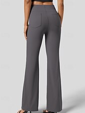 economico gamba larga e vita alta-Per donna Gamba larga Pantaloni a zampa Pantaloni Eleganti Streetwear Casual Lunghezza intera Naturale Semplice Tasca Elastico in vita Comodo All&#039;aperto Vacanza Ferie Grigio scuro Nero Verde militare