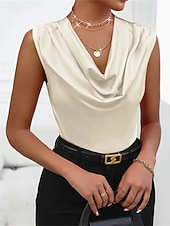 גופייה לנשים סאטן חלקה אופנתי מודרני ללא שרוולים צווארון מרופד רגיל חולצות יומיומי ליציאה סוף שבוע שחור כתום חאקי קיץ זול חולצות שמלות-גופייה לנשים סאטן חלקה אופנתי מודרני ללא שרוולים צווארון מרופד רגיל חולצות יומיומי ליציאה סוף שבוע שחור כתום חאקי קיץ