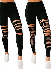preiswerte Einfarbige Leggings-Damen Leggings Streetwear Lässig Lang Hohe Taille Einfach Zerrissen Atmungsaktivität Weich Mikroelastisch Yoga Straße Schwarz Grau Herbst Normale Passform