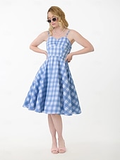 preiswerte Kleider-Retro Vintage 1950er Rockabilly Knielang Kleid Swing-Kleid Ausgestelltes Kleid Spaghetti-Träger Tupfen Kariert / Gingham A-Linie Damen Karneval Urlaub Alltagskleidung Junggesellinnenabschiedsparty