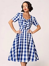 levne Šaty-Retro 50. léta Rockabilly Ke kolenům Šaty Houpací šaty Flare šaty Kostkovaný Vzor gingham Puntíkované Dámské Karneval Plesová maškaráda Dovolená Na den Retro tematická párty Dospělí Šaty Jaro léto