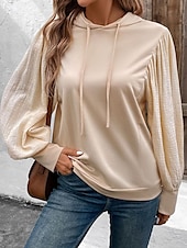 abordables Sweatshirts et Hoodies Texturés-Femmes Sweat à capuche Uni Streetwear Occasionnel Confortable manche longue À capuche Hauts Réguliers Rue Fête Sortir Cordon de serrage Kaki Printemps Automne