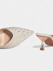 baratos cocktail-mules femininas de bico fino com strass prateados - sapatos elegantes de salto médio sem cadarço para coquetéis e eventos noturnos
