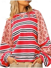 ieftine Topuri cu dungi și geometrice-Pentru femei Hanorac pulover Geometric Dungi Casual Manșon Lung Stil Nautic Topuri obișnuite Stradă Zilnice Imprimeu Negru Verde Deschis Roșu-aprins Portocaliu Toamnă Iarnă