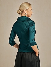 ieftine Topuri imbracate-Pentru femei Bluză Topuri de seară Elegant Metalic Stilat Lungime Manșon 3/4 În V Topuri obișnuite Invitat la nunta Serată Semi formal cravata fata Verde Smarald Primăvară, toamnă, iarnă, vară
