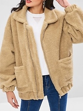 abordables Sweatshirts Flous-Femmes Sweats zippés Uni Occasionnel manche longue Col roulé Hauts Réguliers Rue Fête Sortir Fermeture éclair Avec Poches Noir Blanche Rouge Kaki Automne Hiver