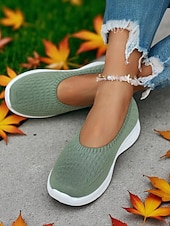 preiswerte Damen-Sneaker-Grüne Flyknit-Wanderschuhe für Damen – leichte, bequeme Slip-On-Schuhe für Spaziergänge im Freien, zum Einkaufen und zum Tragen den ganzen Tag