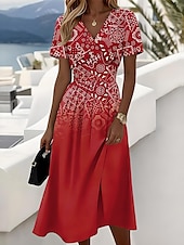 olcso BOHO-Női Midi ruha A vonalú ruha Slip ruha Elegáns Csehország Szabadság Tengerpart Normál Grafika Paisley Rövid ujjú V-alakú Fekete Rubin Medence Lóhere Nyár Tavasz