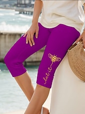 billige Dyr Trykk-Dame Capri-bukser Leggings Elegant Ferie Årgang Capris Høy Midje Grafisk Dyr Bokstaver Elastisk Formell utendørs Feriereise Oliven Brun Svart Hvit Rød Sommer Vår Slank Fasong