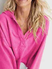 baratos Moletons e Sweatshirts Texturizados-Mulheres Casaco com capuz Manter Quente Confortável Patchwork Moda Tecido Para Noite Final de semana Pullover Padrão Com Capuz Normal Manga Longa agasalhos Preto Cinzento Claro Vermelho Rosa Outono