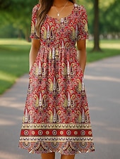 abordables Robe Fleurie-Femmes Robe Midi Robe Tricot Robe Décontractée Robe d&#039;Été Robe trapèze Vacances Occasionnel Chaussures de plage Fête Coupe Ample Fleuri Graphique Manche Courte Col ras du cou Blanche Rose Claire