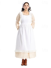  250-årsjubileum USA 1800-talet Gamla västern Prärieklänning Pioneer Girl Koloniala kostymer Pionjär Revolutionskriget Maskeradkläder Dam Halloween Karnival 4 juli Vuxen Klänning Förkläde Huvudbonad