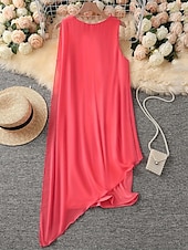 abordables Robes en chiffon-Femmes Mini Robe Robe Décontractée Robe en Chiffon Robe d&#039;été Robe Nuisette Mode Moderne Quotidien Plage Week-end Coupe régulière Uni Sans manches Col ras du cou Noir Rose Claire Violet Kaki Été