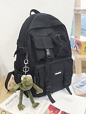 preiswerte College-Rucksäcke-Freizeitrucksack für Teenager mit großem Fassungsvermögen – Schultasche im koreanischen Stil mit mehreren Taschen und Plüsch-Schlüsselanhänger für Schule, Reisen und Outdoor-Aktivitäten, Schwarz, Weiß, Rot