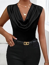 גופייה לנשים סאטן חלקה אופנתי מודרני ללא שרוולים צווארון מרופד רגיל חולצות יומיומי ליציאה סוף שבוע שחור כתום חאקי קיץ זול חולצות שמלות-גופייה לנשים סאטן חלקה אופנתי מודרני ללא שרוולים צווארון מרופד רגיל חולצות יומיומי ליציאה סוף שבוע שחור כתום חאקי קיץ