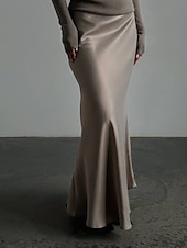 abordables Jupes unies-Femmes Jupe Moulant Mode Maxi Taille Basse Jupes Uni Micro-Élastique Soirée Rue Noir Blanche Kaki Gris Claire Automne Polyester