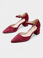 abordables Block Heels-Escarpins à talons compensés en daim rose pour femme, avec bride à la cheville – élégants escarpins à bout pointu et détails charmants pour mariages, fêtes et tenues de bureau
