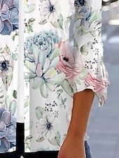 billige Boho t-skjorte-Dame Skjorte Blomstret Grafisk Elegant Årgang Daglig 3/4 ermer V-hals Vanlige topper Daglig Ut på byen Drapering Knapper Hvit Rosa Blå Sommer Vår Høst