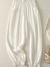 preiswerte Schlichte Hose aus Baumwollleinen-Damen Chinos Haremshose Vintage Ethno-Stil Basic Knöchellang Hohe Taille Einfach Tasche Kordelzug Komfort Außenbereich Dehnbar Urlaub Straße Täglich Schwarz Beige Kaffee Sommer Frühling Normale